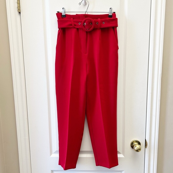 Topshop High Waisted Ayla Red Trouser Pants Ankle Cropped Size 4 - Picture 3 of 14